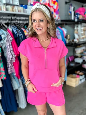 Hot Pink Run Around Textured Shorts