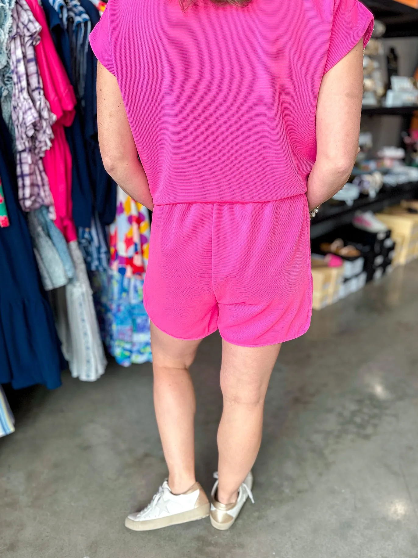 Hot Pink Run Around Textured Shorts