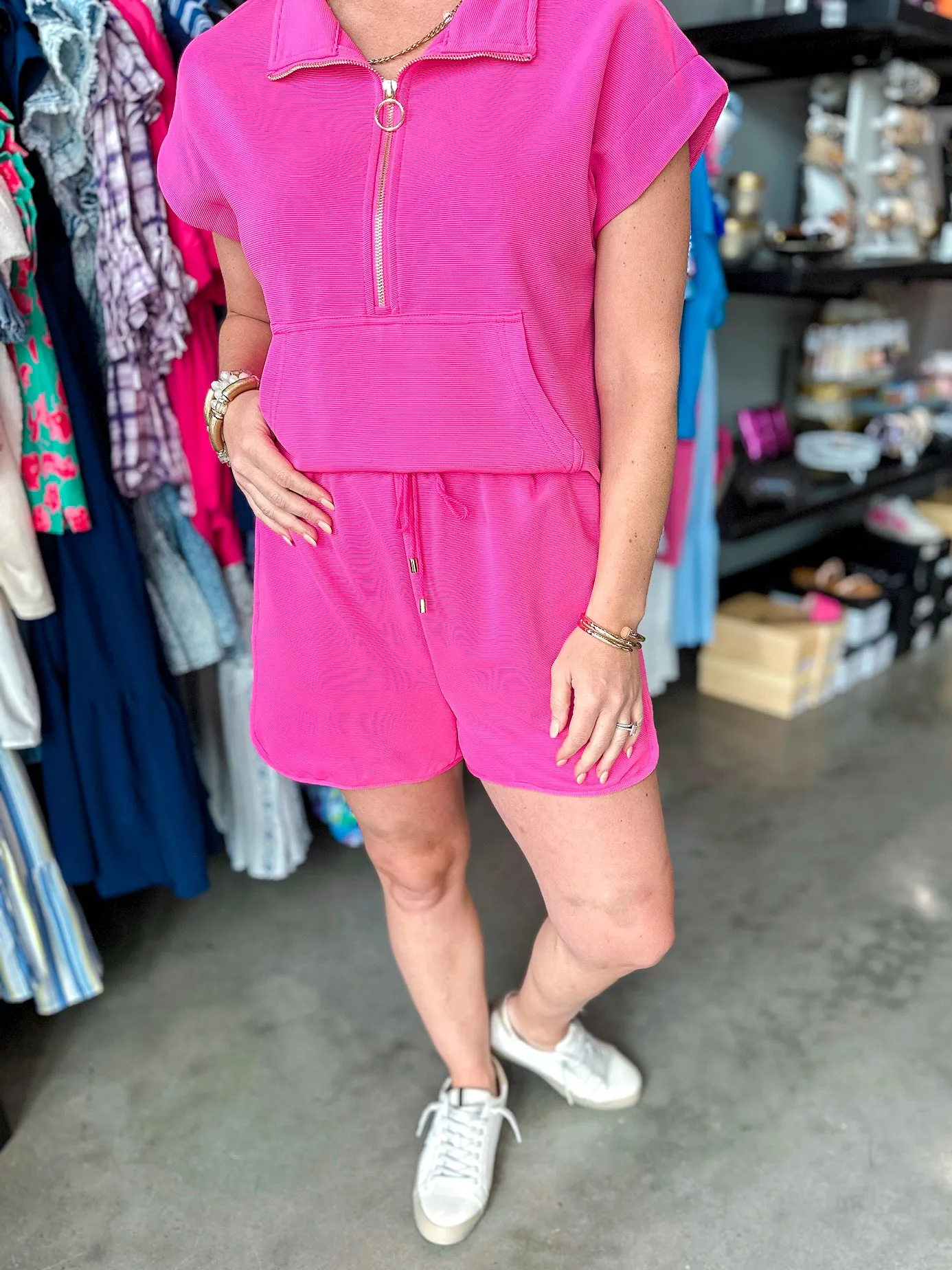 Hot Pink Run Around Textured Shorts