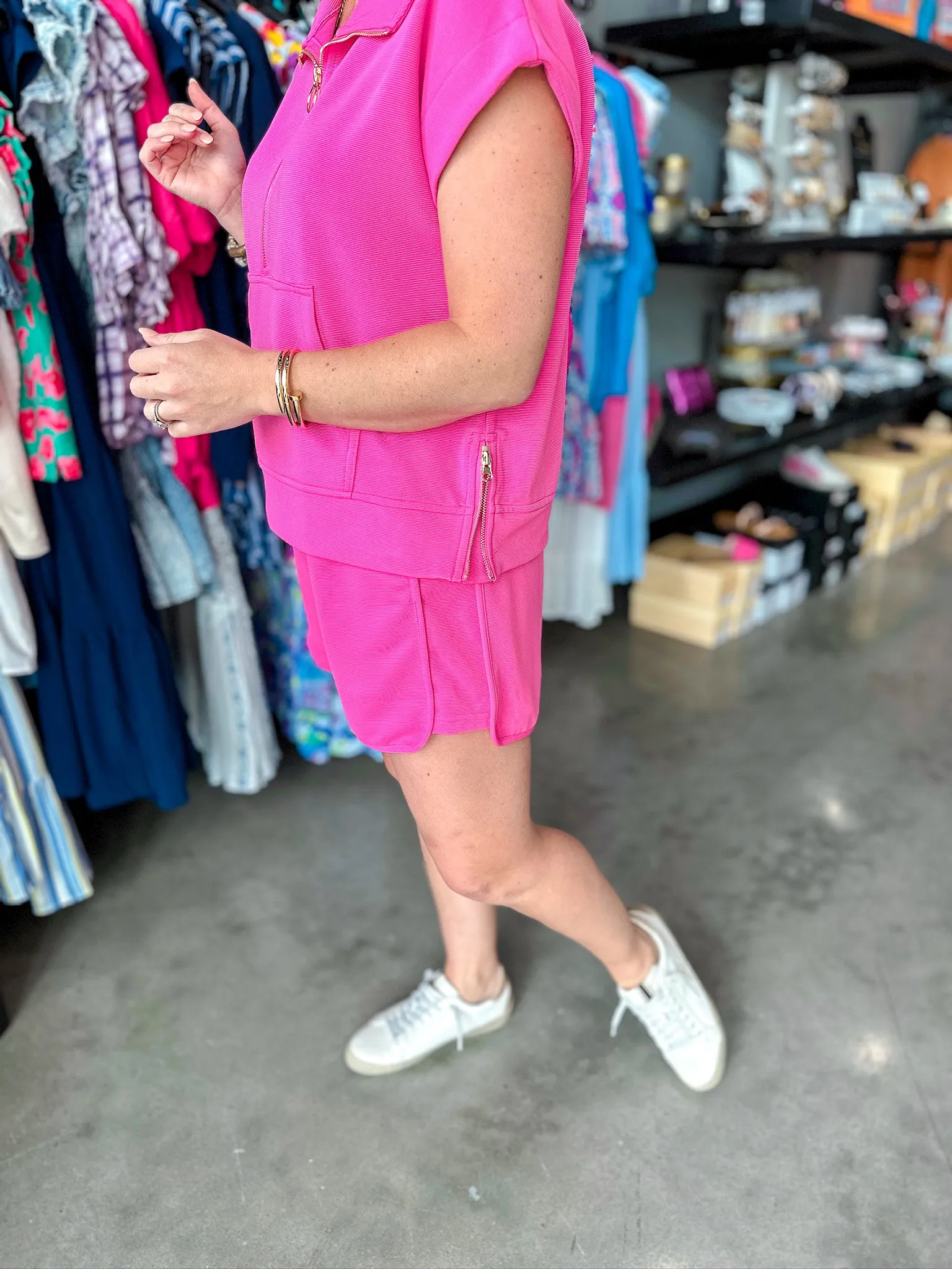 Hot Pink Run Around Textured Shorts