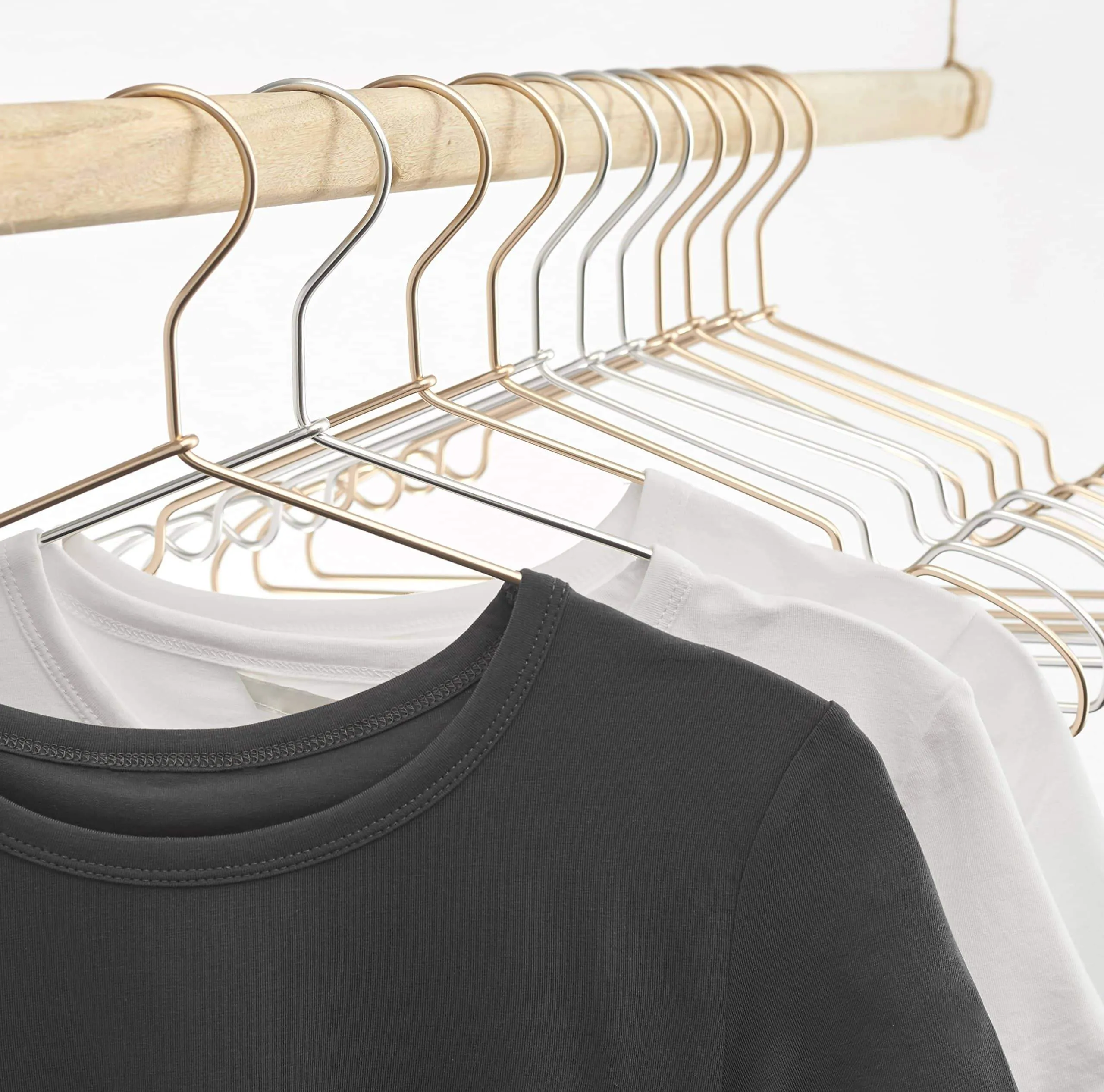 HOUSE DAY Aluminum Alloy Hangers Metal Hangers Non Slip Cloth Hanger Stainless Steel Strong Metal Wire Hangers Clothes Hangers 12 Pack 16.5 Inch,Standard Hangers 6 Silver/6 Light Gold (Mixed Color)