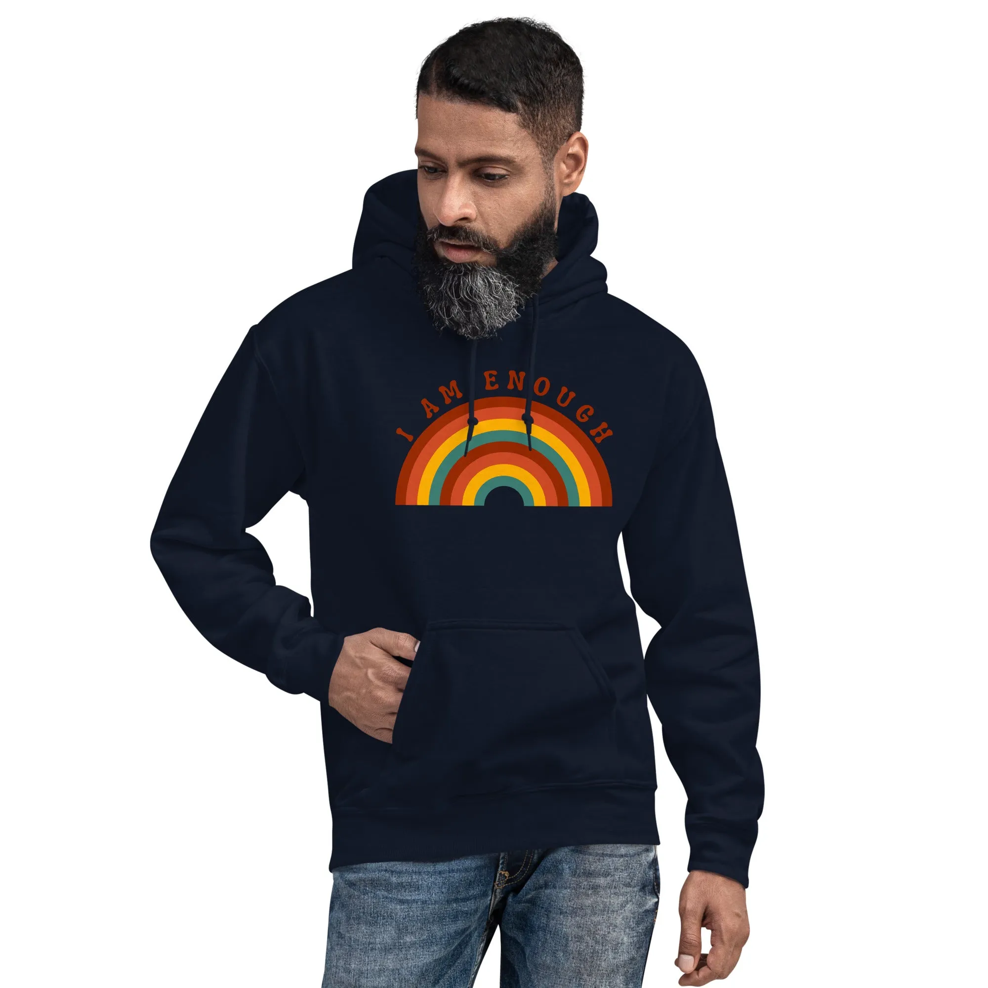 I AM ENOUGH RAINBOW Positive Message Custom Graphic Hoodie for Men