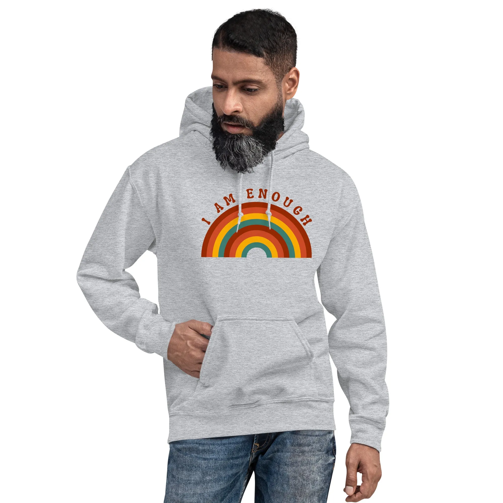 I AM ENOUGH RAINBOW Positive Message Custom Graphic Hoodie for Men