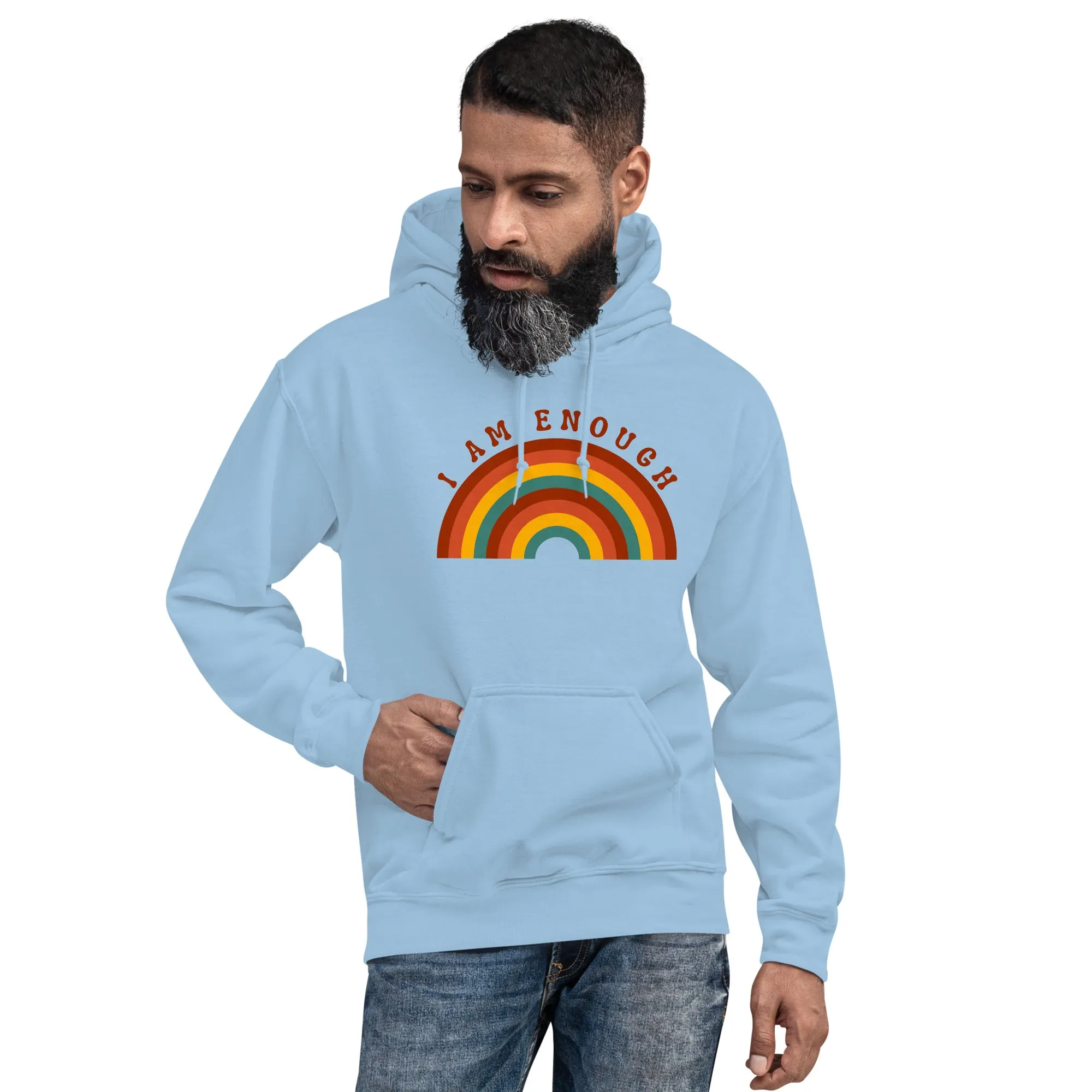 I AM ENOUGH RAINBOW Positive Message Custom Graphic Hoodie for Men