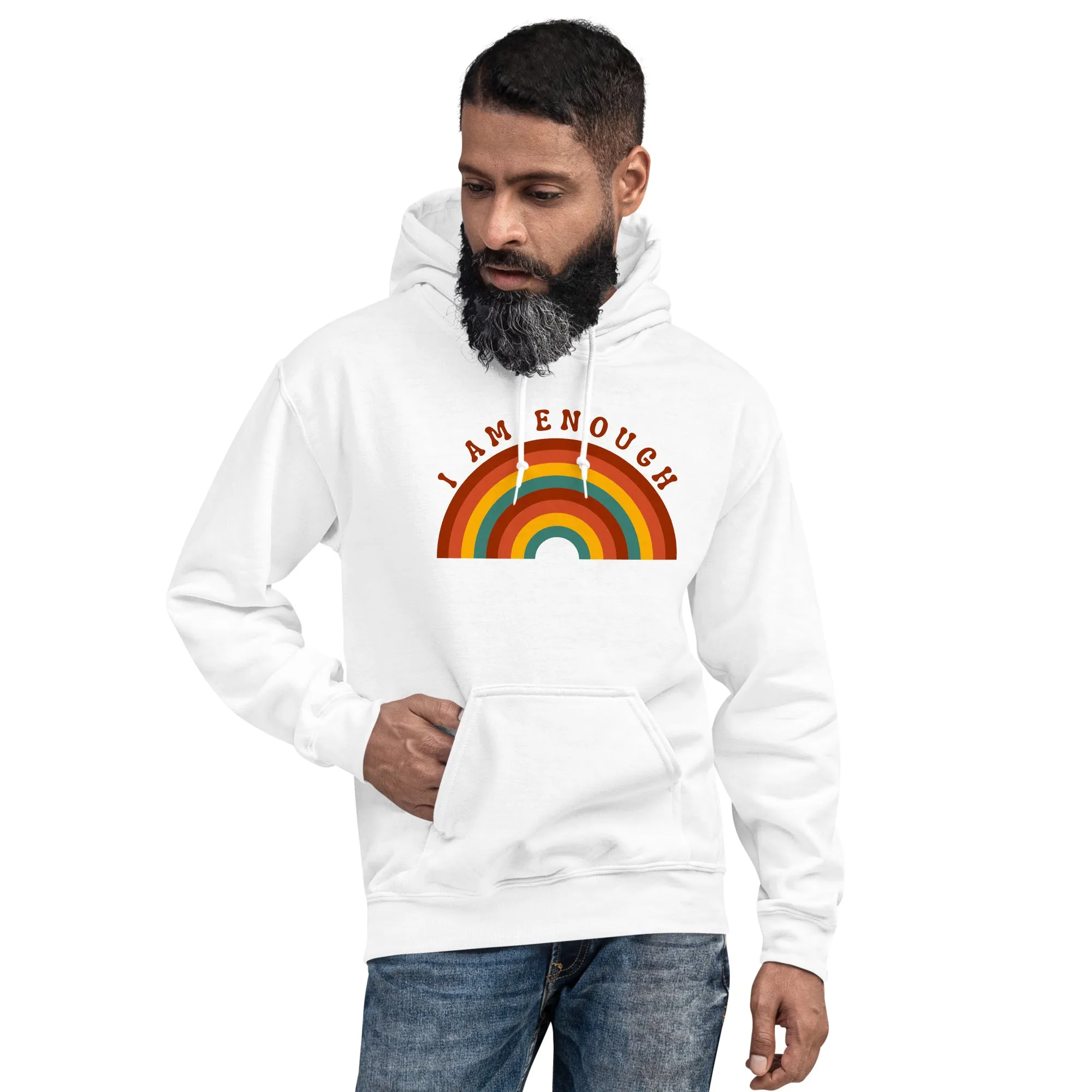 I AM ENOUGH RAINBOW Positive Message Custom Graphic Hoodie for Men
