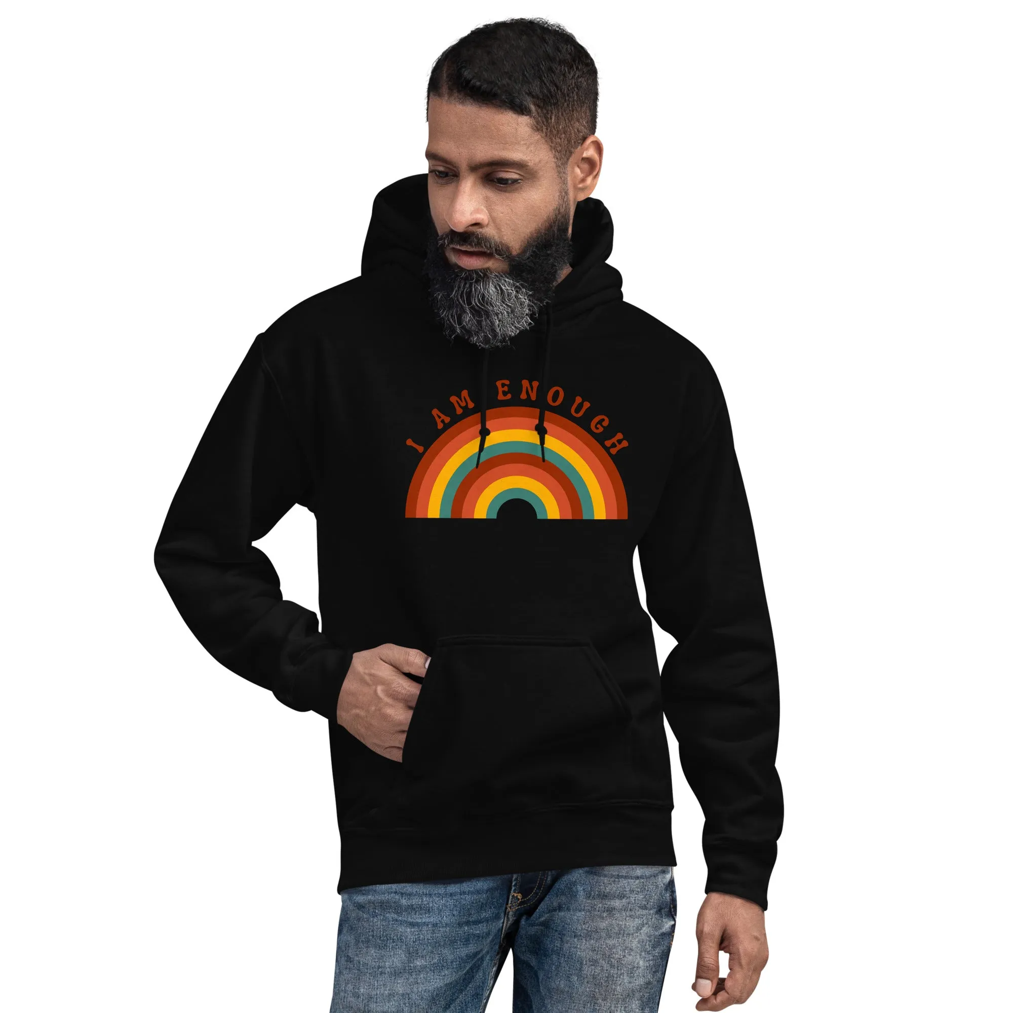 I AM ENOUGH RAINBOW Positive Message Custom Graphic Hoodie for Men