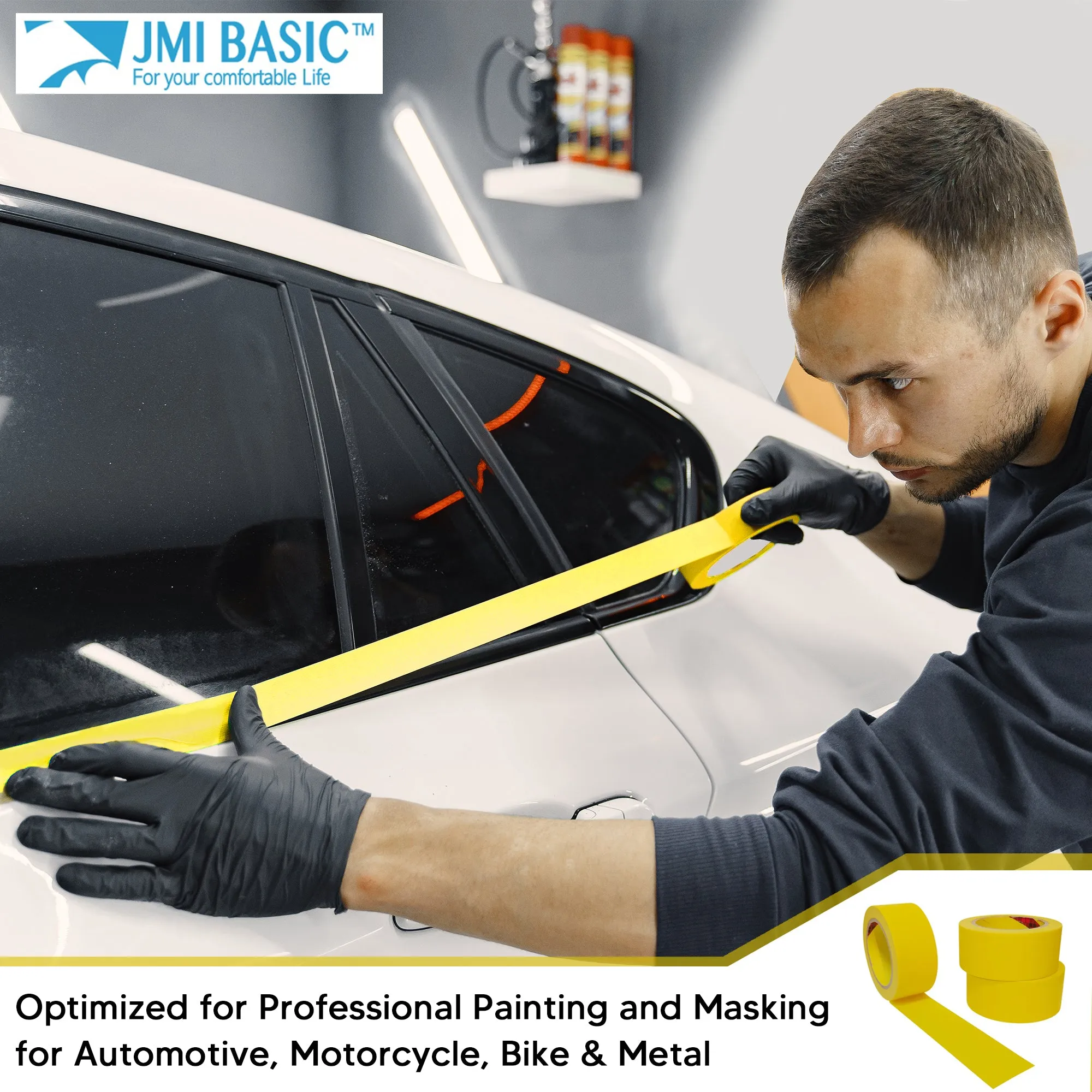 JMIBASIC Yellow Painters Tape for Car Paint - Assorted Size Automotive Masking Tape