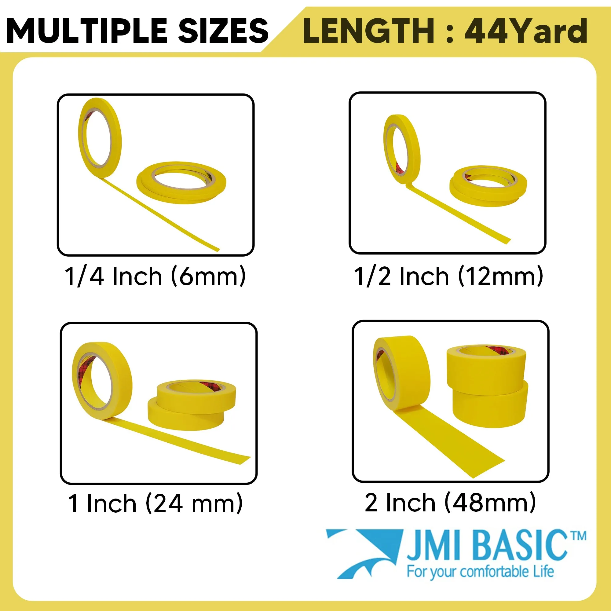 JMIBASIC Yellow Painters Tape for Car Paint - Assorted Size Automotive Masking Tape