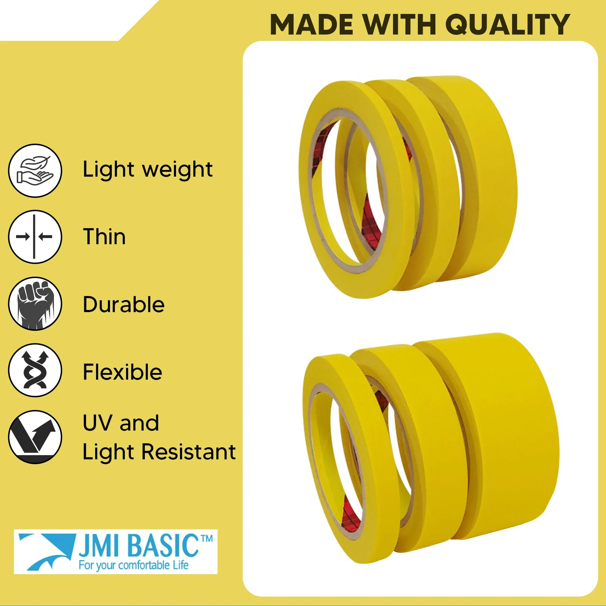 JMIBASIC Yellow Painters Tape for Car Paint - Assorted Size Automotive Masking Tape