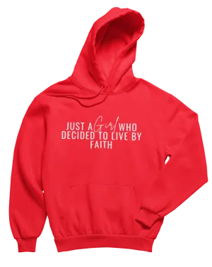 Just A Girl Living By Faith Hoodie - Red/White