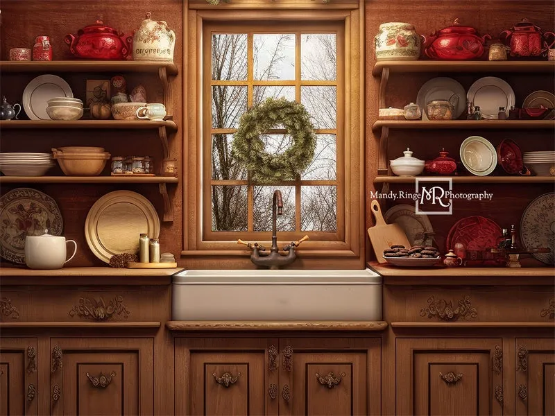 Kate Cozy Christmas Kitchen Backdrop Designed by Mandy Ringe Photography