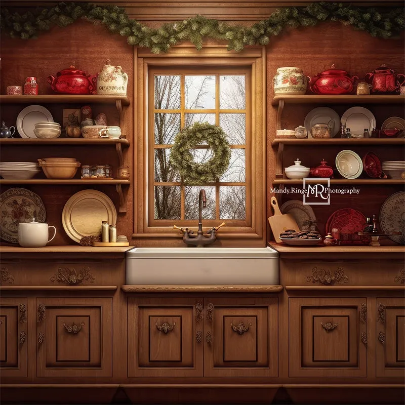 Kate Cozy Christmas Kitchen Backdrop Designed by Mandy Ringe Photography