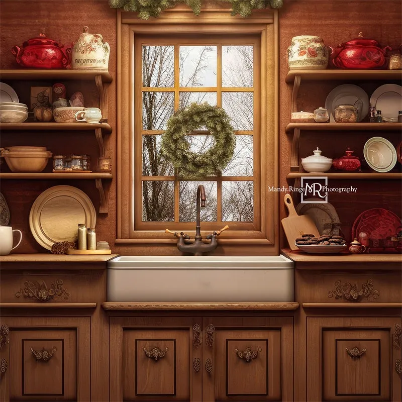 Kate Cozy Christmas Kitchen Backdrop Designed by Mandy Ringe Photography