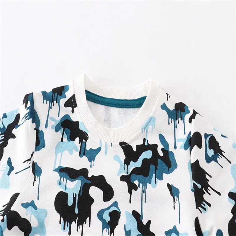 Kids Abstract Print Long Sleeve Cotton Sweatshirts - White