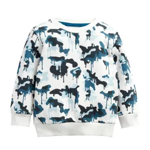 Kids Abstract Print Long Sleeve Cotton Sweatshirts - White
