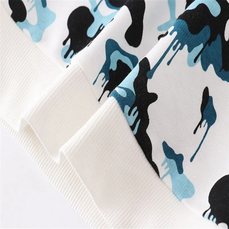 Kids Abstract Print Long Sleeve Cotton Sweatshirts - White