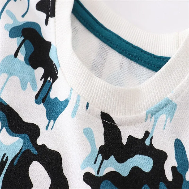 Kids Abstract Print Long Sleeve Cotton Sweatshirts - White