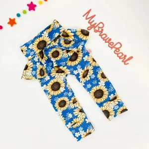 Kids Ready To Ship 6M-3Y Grow-With-Me Blue Sunflowers Skirtie Harems