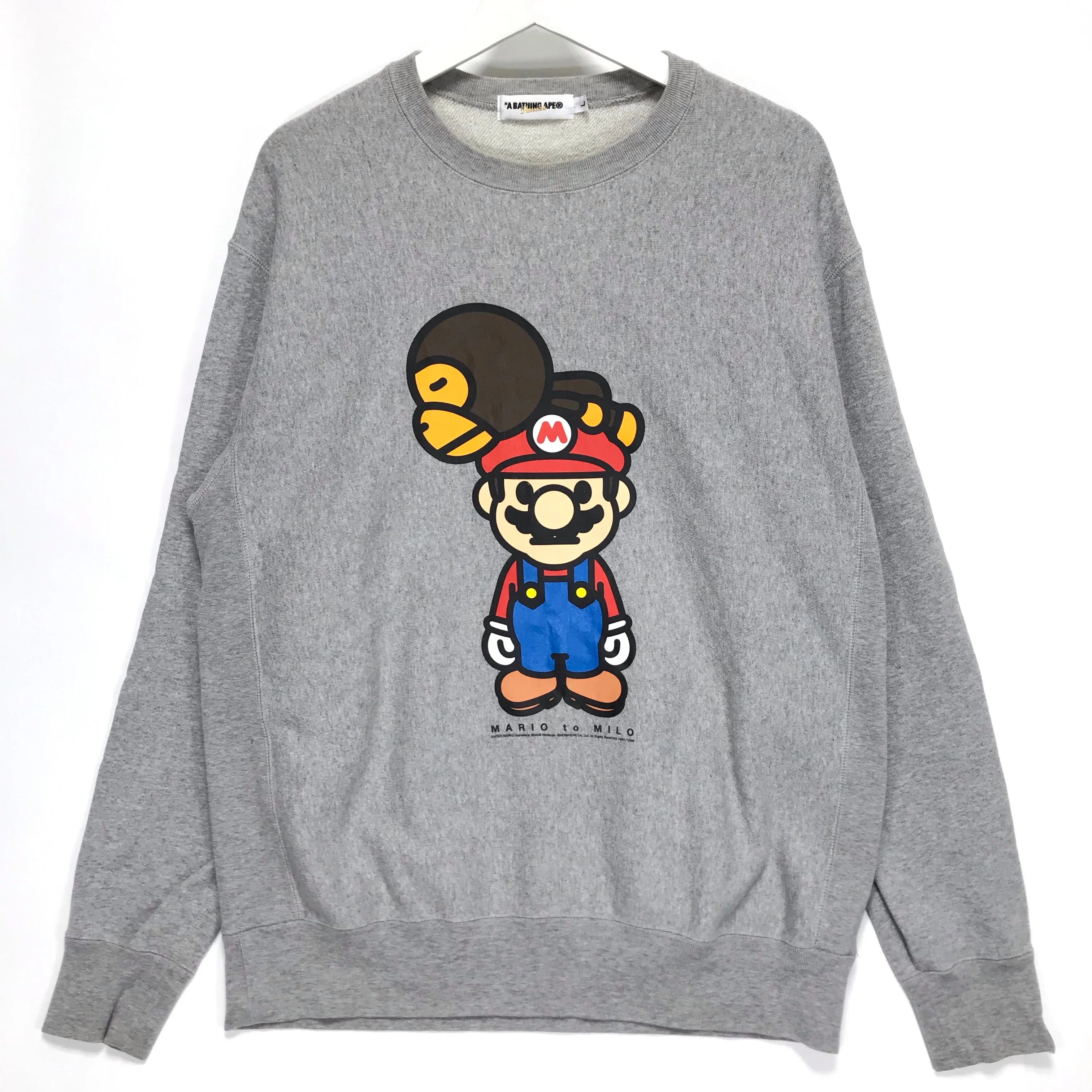 [L] A Bathing Ape Bape Mario Crewneck Sweatshirt Grey