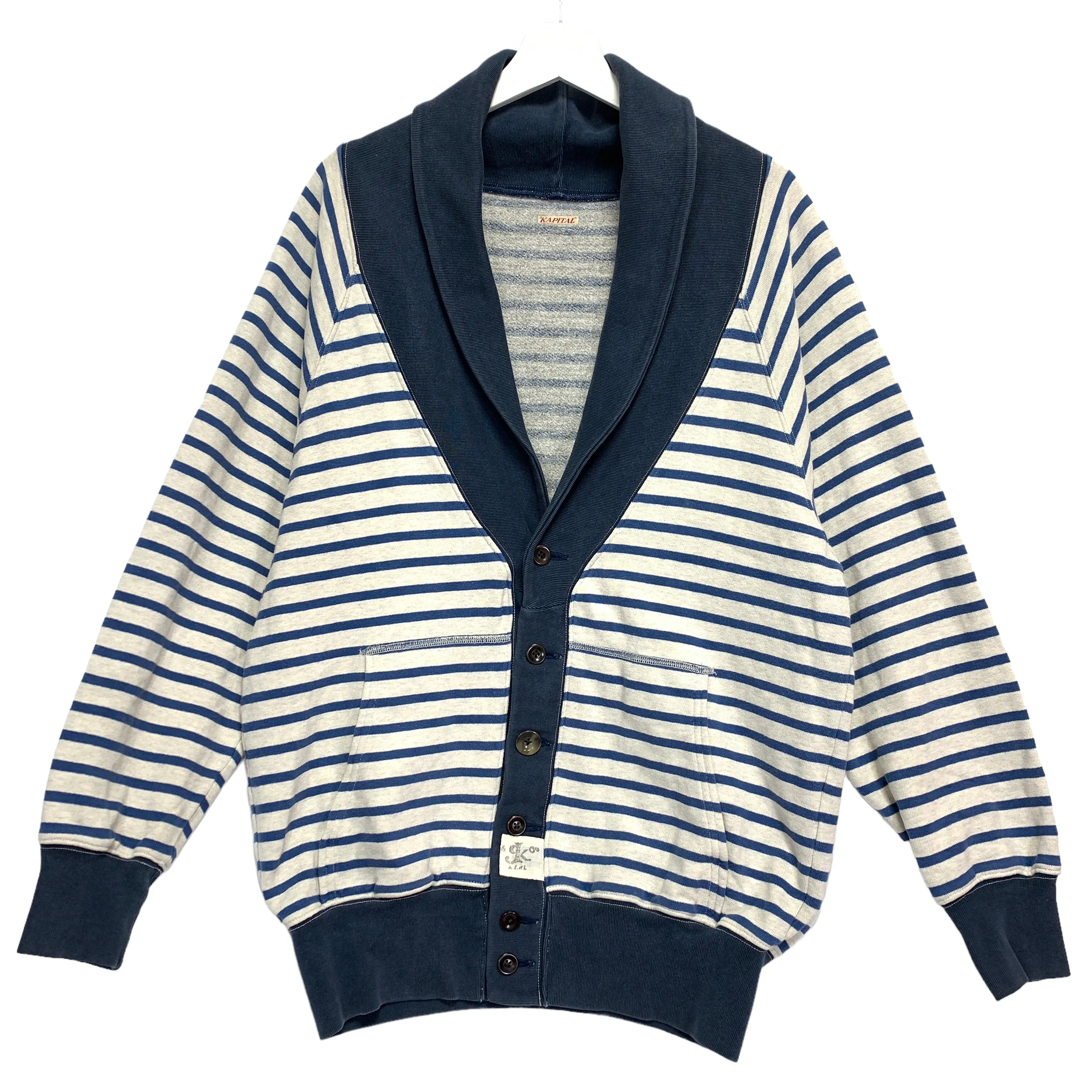 [L] Kapital Stripe Shawl Collar Button Front Cardigan