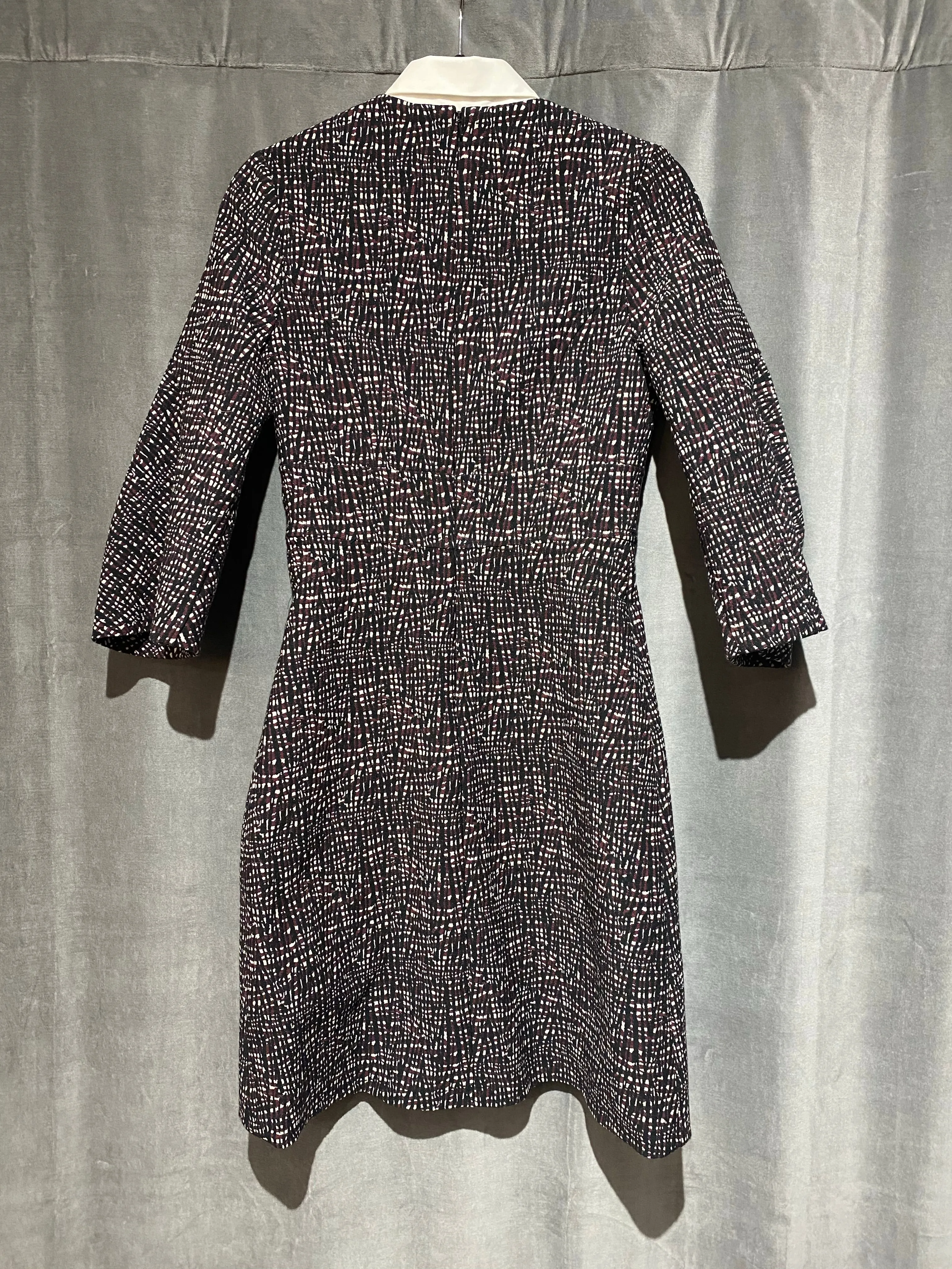 Lela Rose Textured Three Quarter Sleeve Dress with Removable Collar