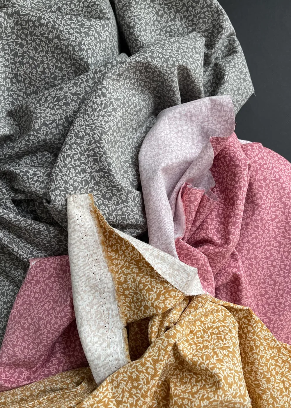 Little Lane Floral Pinwale Corduroy Fabric - Pink