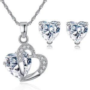 love heart sharp cubic zirconia necklace earrings set