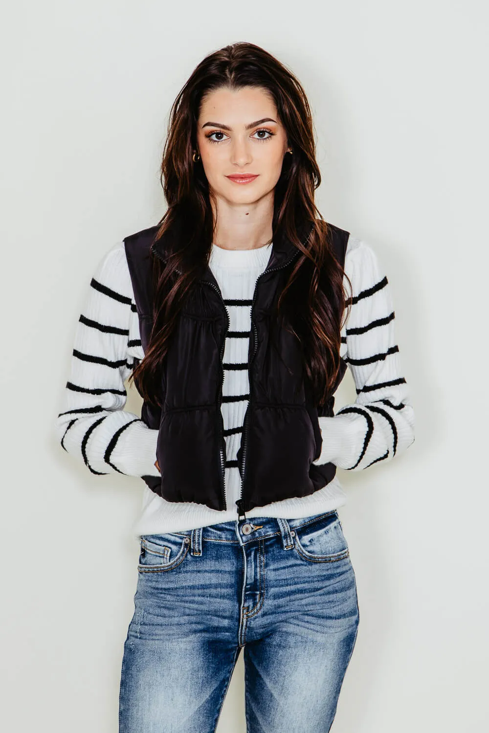 Love Tree Cropped Puffer Vest for Women in Black | 5090VH-BLACK