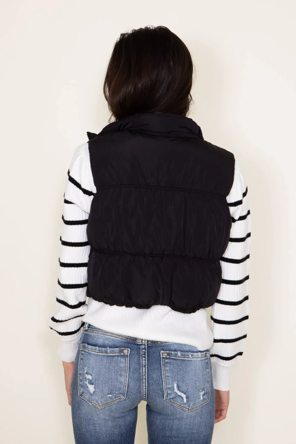 Love Tree Cropped Puffer Vest for Women in Black | 5090VH-BLACK
