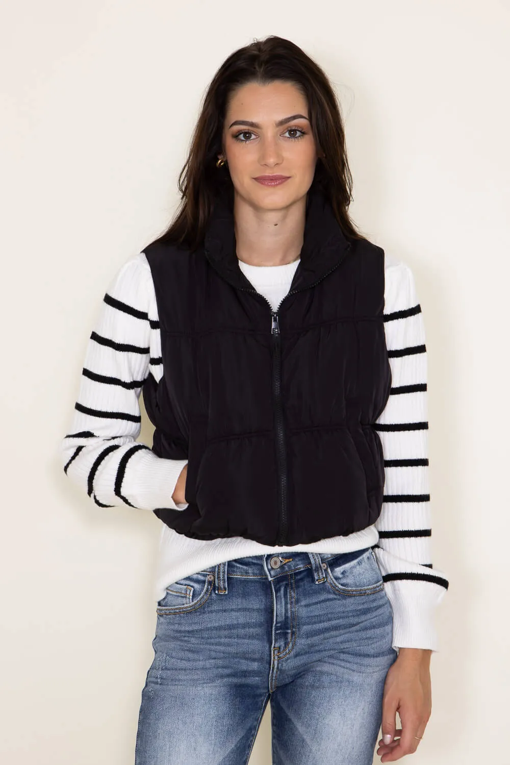 Love Tree Cropped Puffer Vest for Women in Black | 5090VH-BLACK