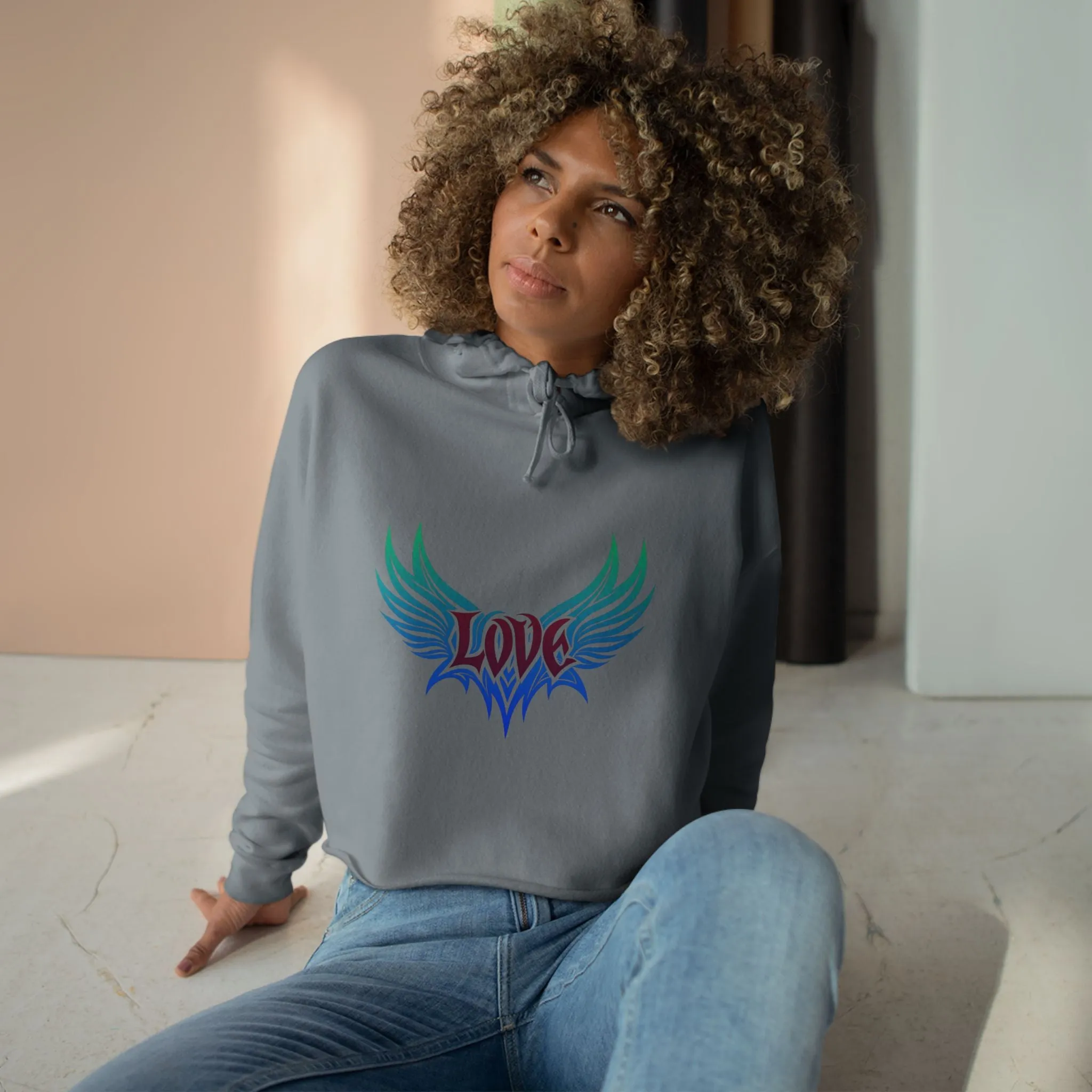 Love Typographical Art Cropped Hoodie