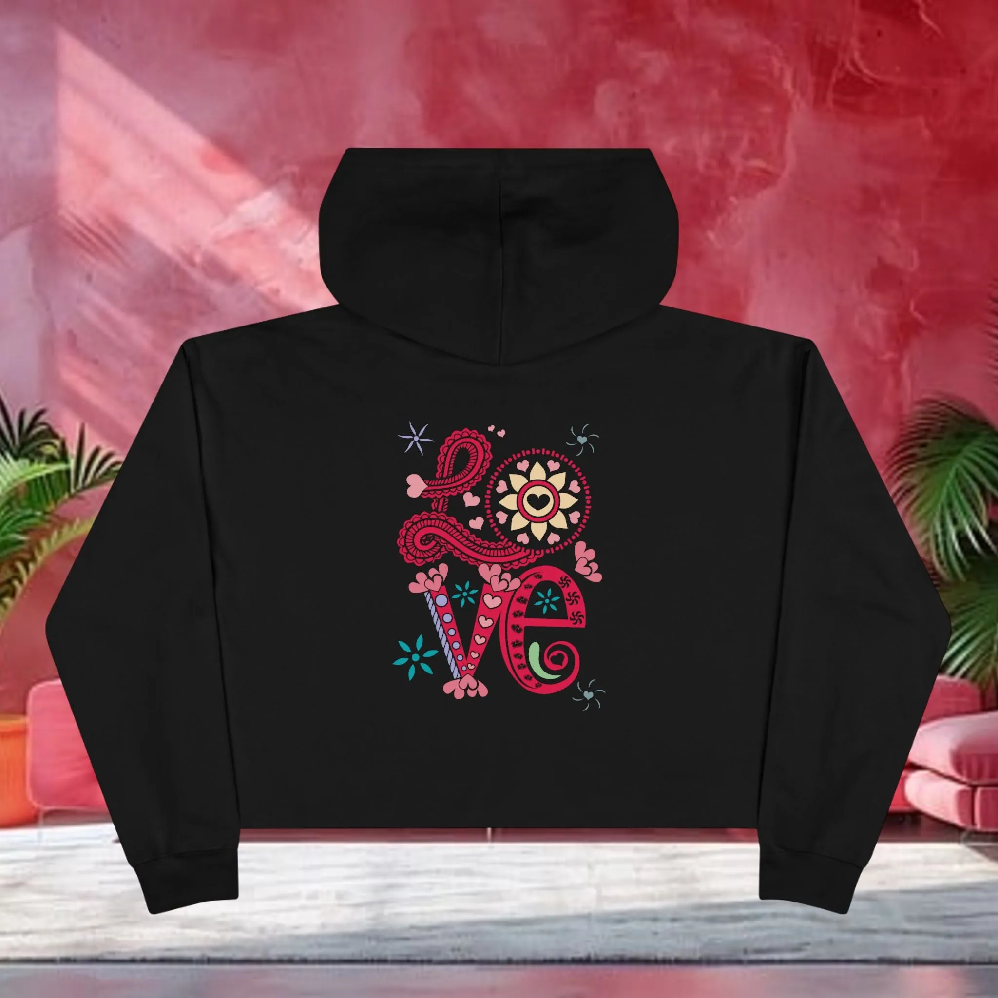 Love Typographical Art Cropped Hoodie