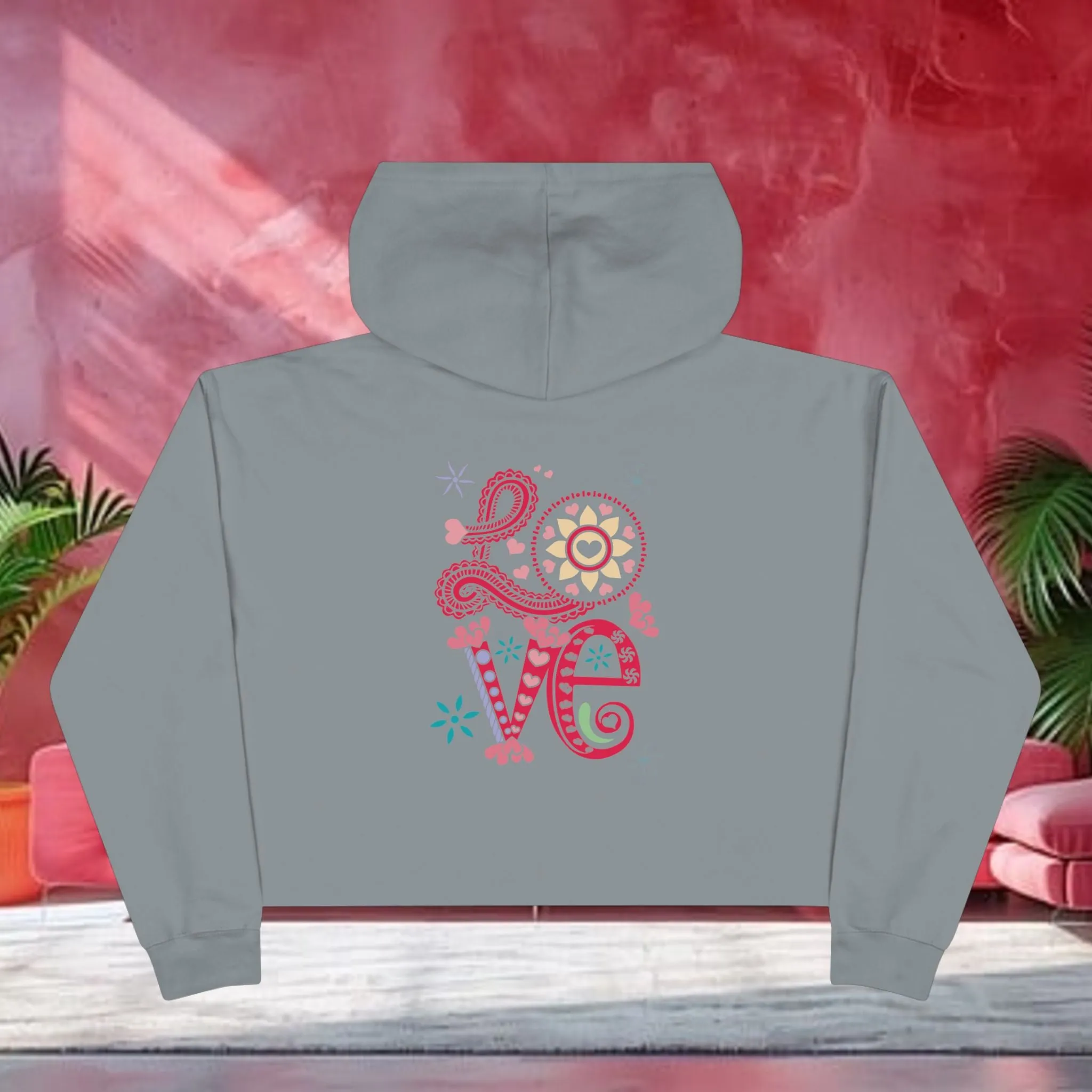 Love Typographical Art Cropped Hoodie