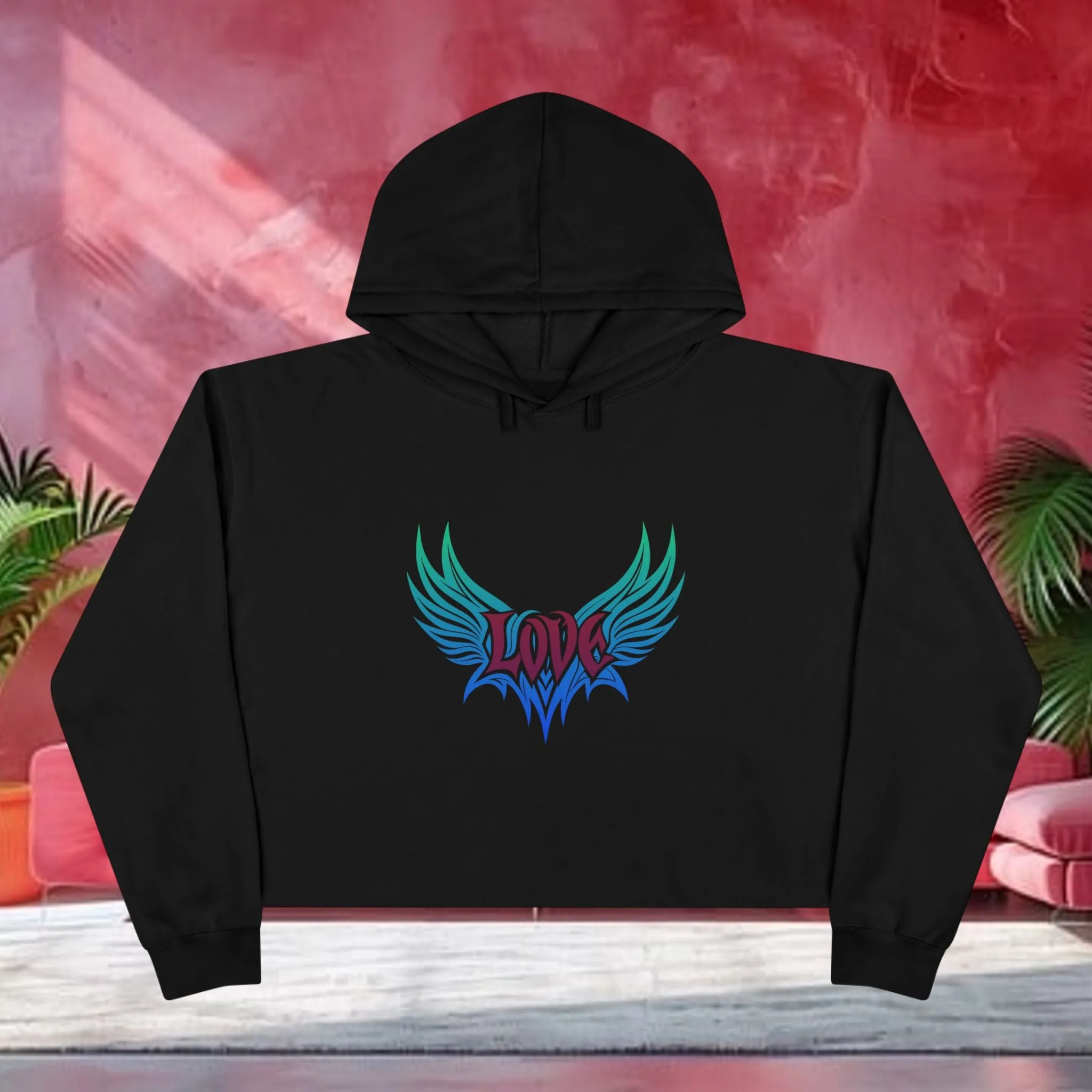 Love Typographical Art Cropped Hoodie