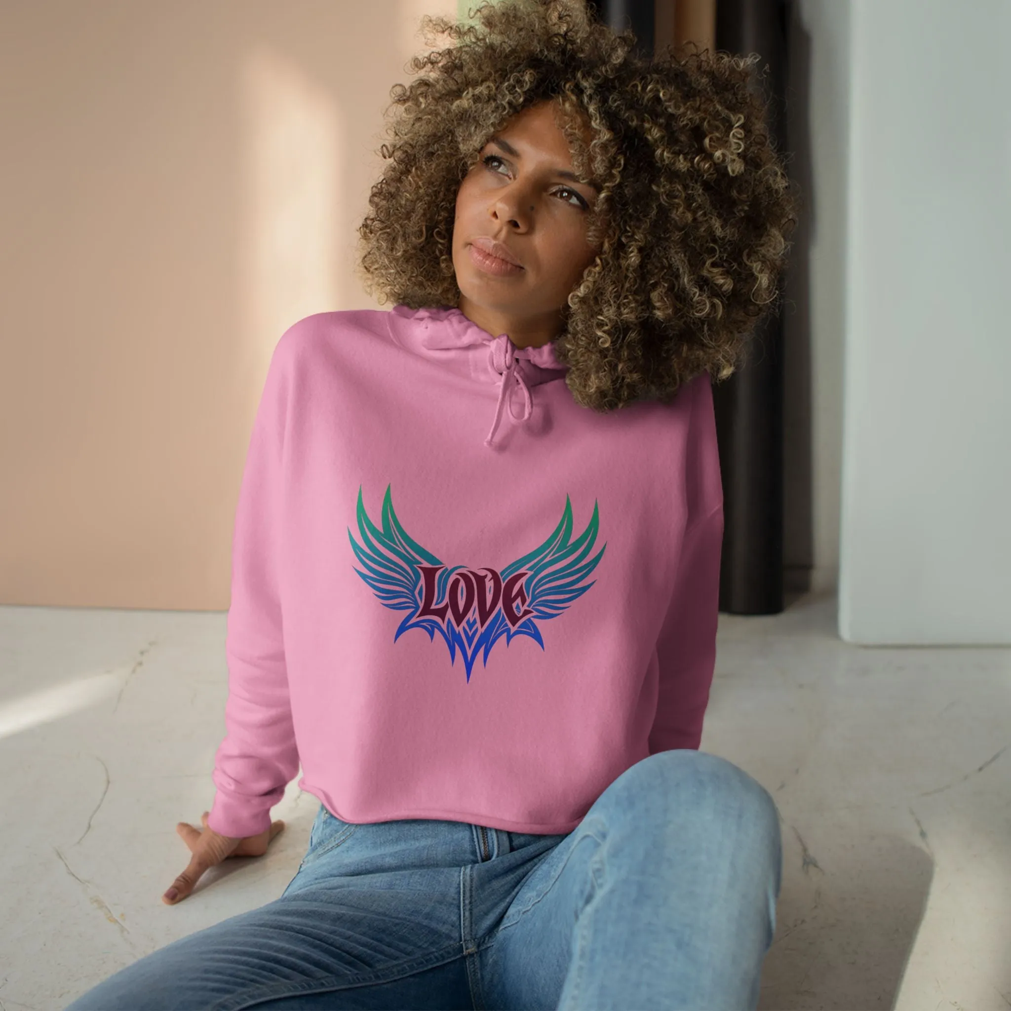 Love Typographical Art Cropped Hoodie
