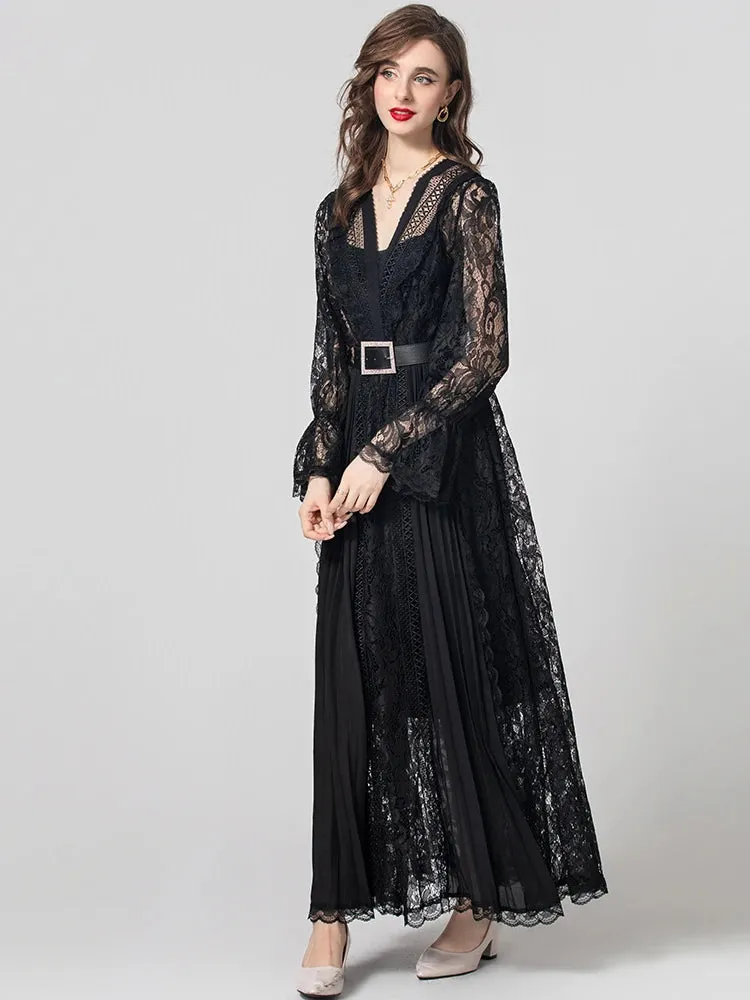 Madison V-Neck Flare Sleeve Sashes Elegant Party Patchwork Dress