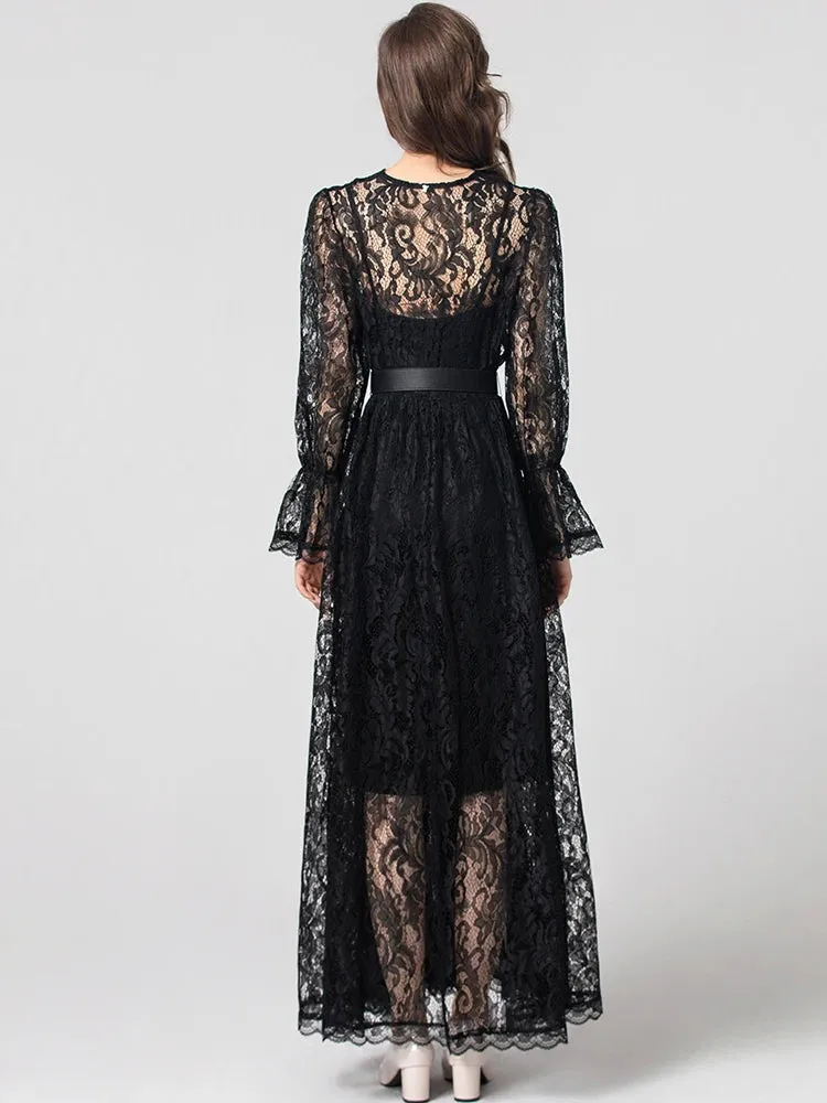 Madison V-Neck Flare Sleeve Sashes Elegant Party Patchwork Dress