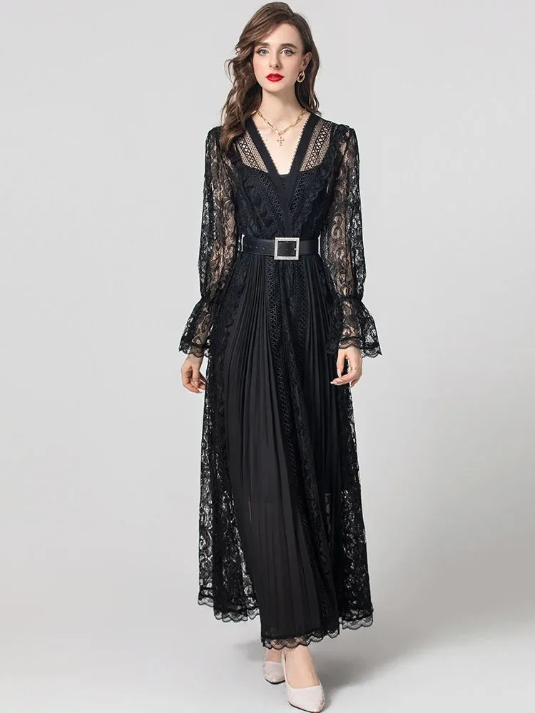 Madison V-Neck Flare Sleeve Sashes Elegant Party Patchwork Dress