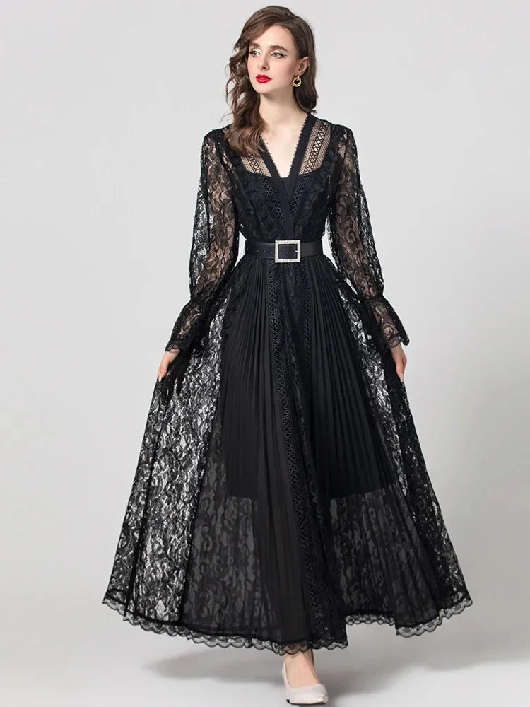 Madison V-Neck Flare Sleeve Sashes Elegant Party Patchwork Dress