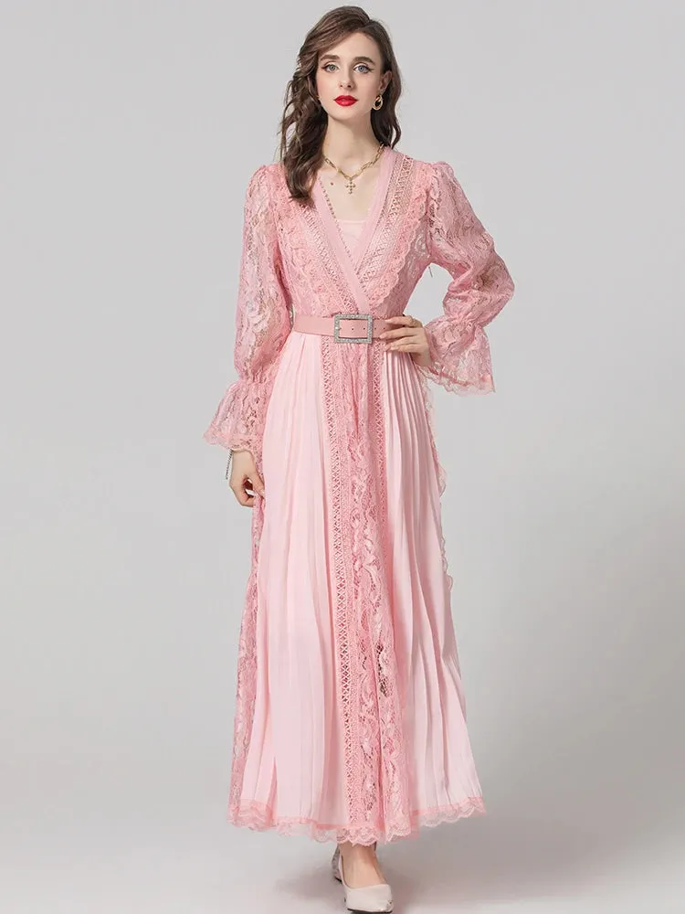 Madison V-Neck Flare Sleeve Sashes Elegant Party Patchwork Dress