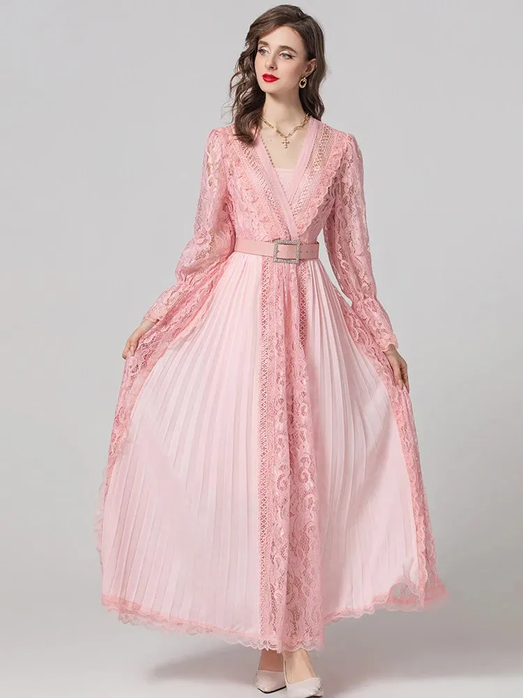 Madison V-Neck Flare Sleeve Sashes Elegant Party Patchwork Dress