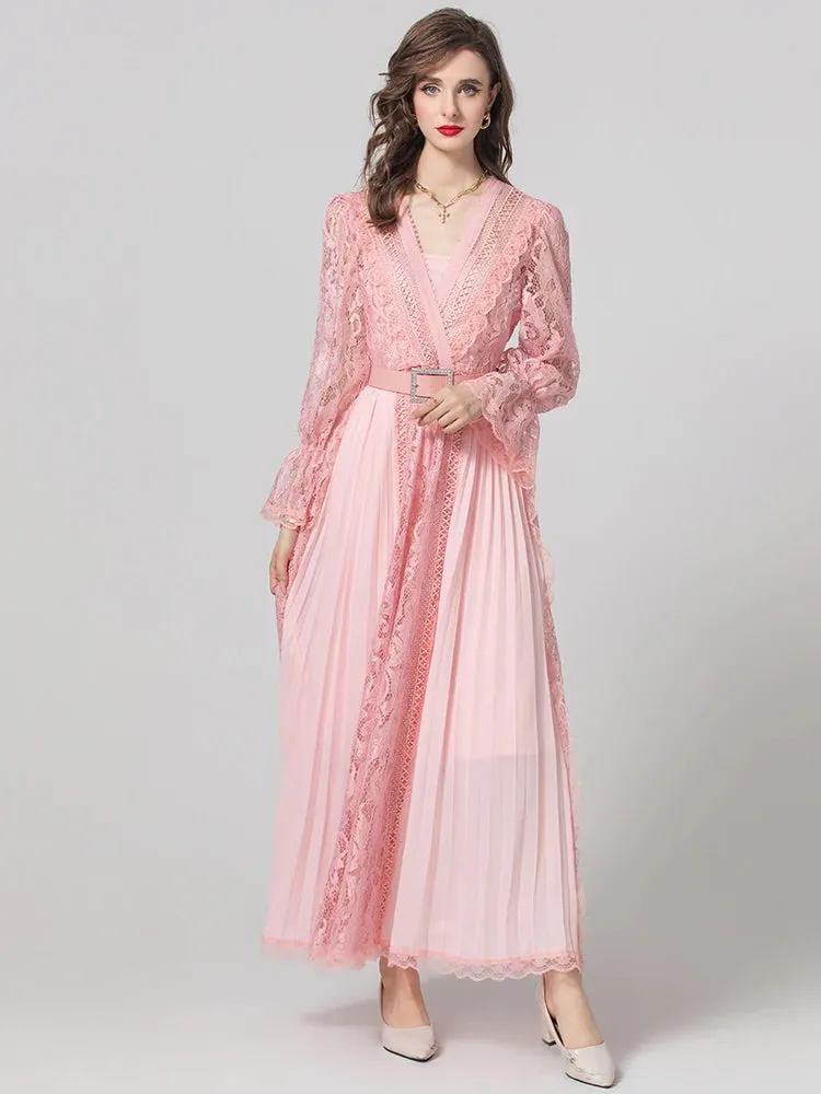 Madison V-Neck Flare Sleeve Sashes Elegant Party Patchwork Dress