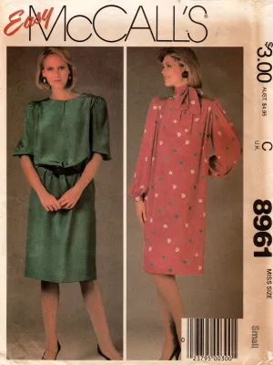 McCall's 8961 Womens EASY Pullover Dress 1980s Vintage Sewing Pattern Size SMALL 10 -12 UNCUT Factory Folded