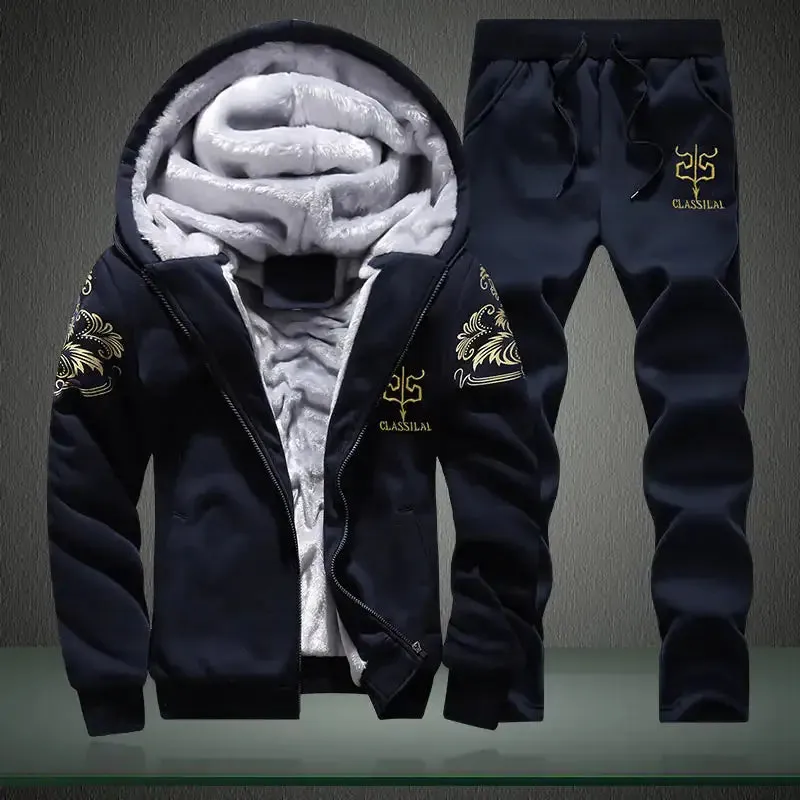 Men's Plus Size Winter Fleece Lined Hoodie and Sweatpants Set