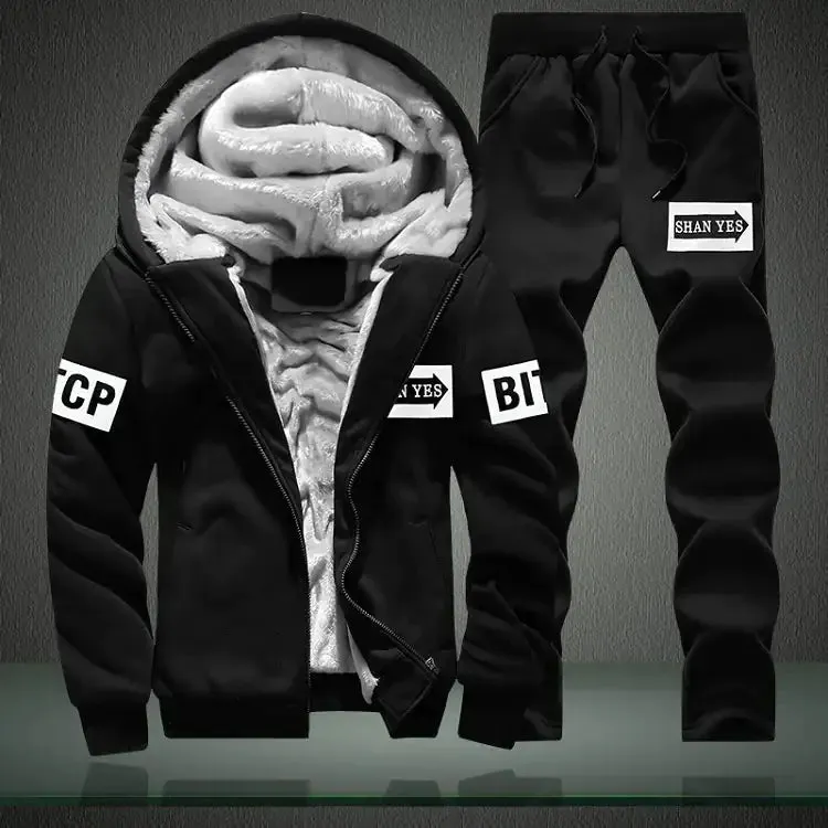 Men's Plus Size Winter Fleece Lined Hoodie and Sweatpants Set