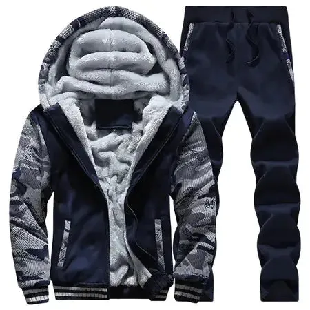 Men's Plus Size Winter Fleece Lined Hoodie and Sweatpants Set
