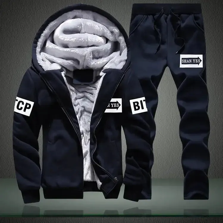 Men's Plus Size Winter Fleece Lined Hoodie and Sweatpants Set