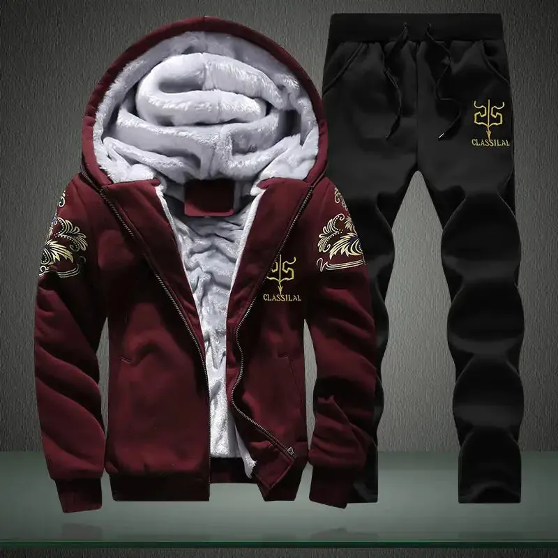 Men's Plus Size Winter Fleece Lined Hoodie and Sweatpants Set