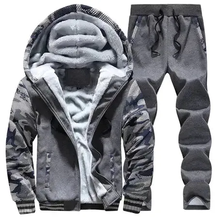 Men's Plus Size Winter Fleece Lined Hoodie and Sweatpants Set