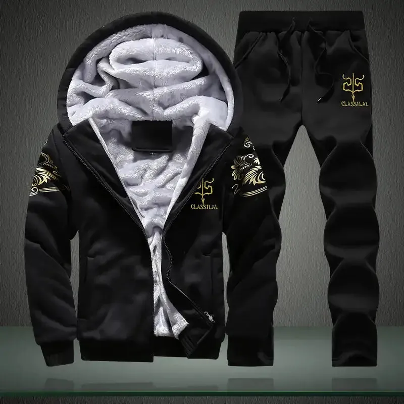 Men's Plus Size Winter Fleece Lined Hoodie and Sweatpants Set